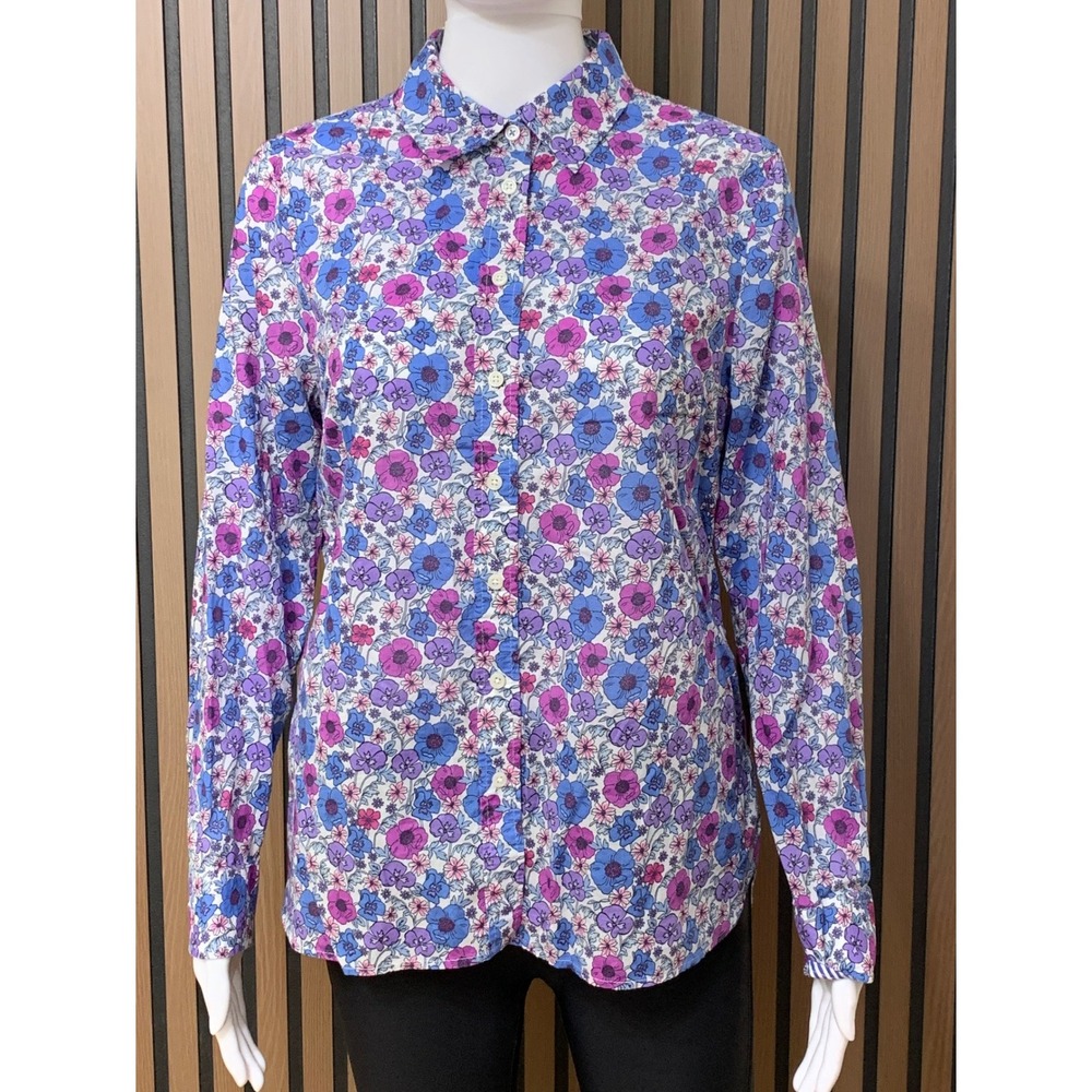 Talbots Women's Purple Blue Floral Cotton 100% Button Down Shirt MP